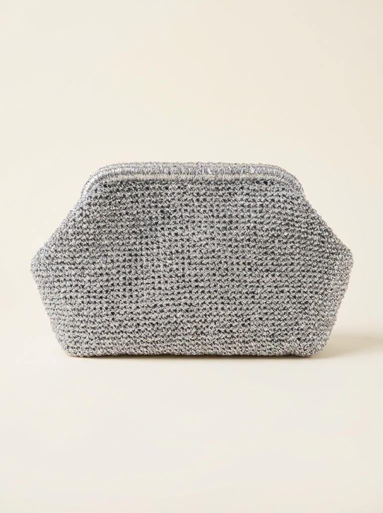 Silver glitter handwoven clutch