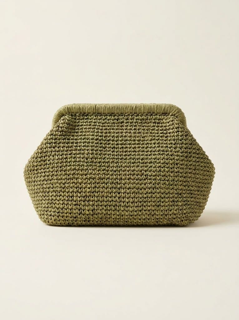 Pistachio green handwoven paper yarn clutch