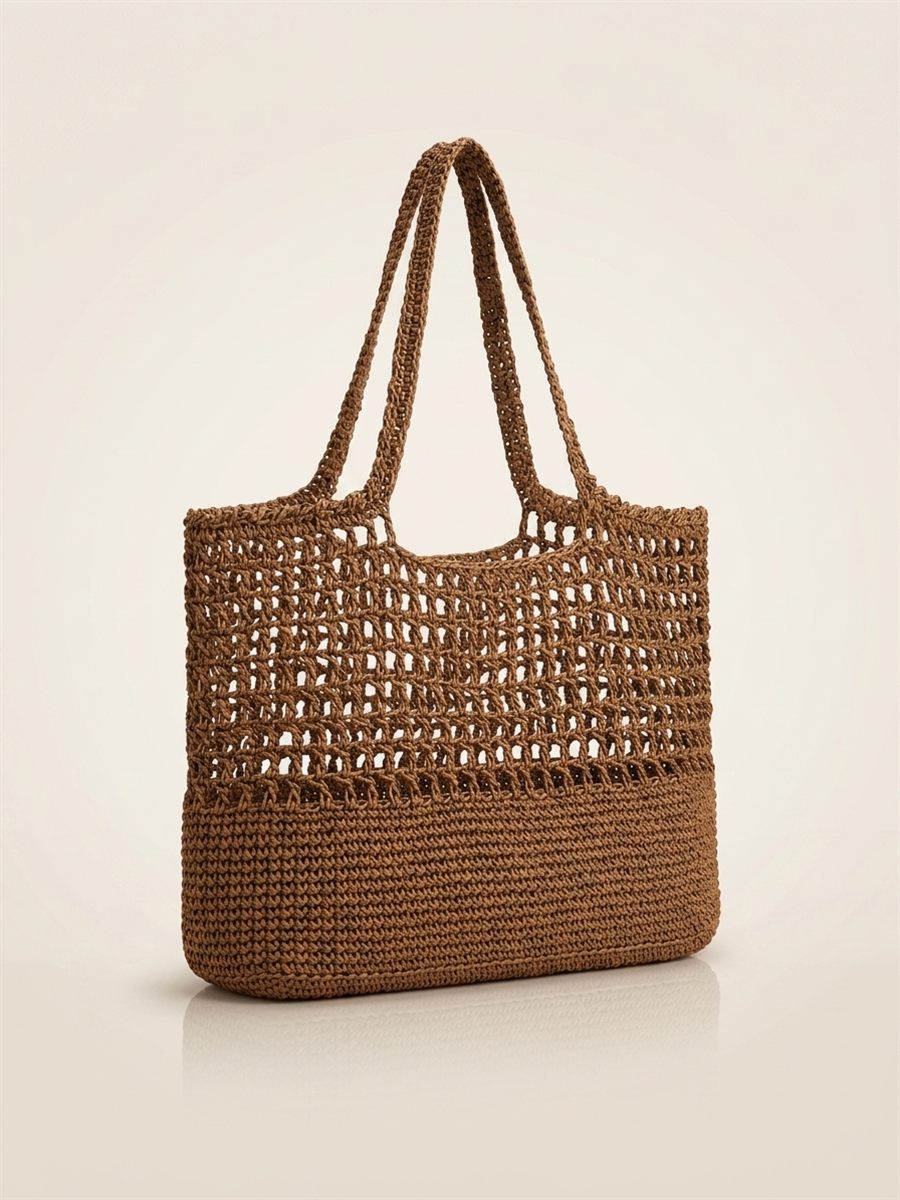 Brown handwoven raffia tote bag